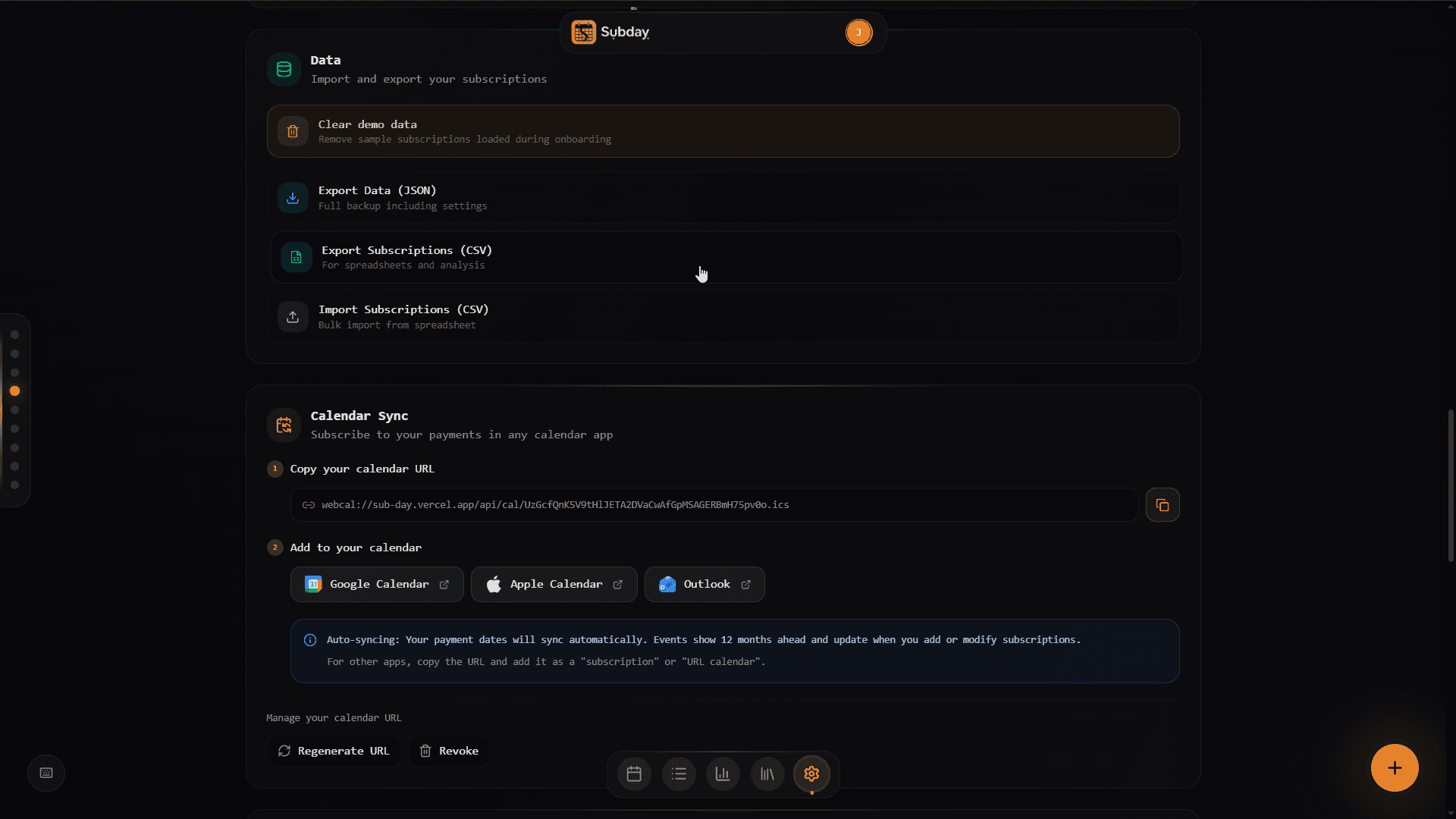 data & calendar sync